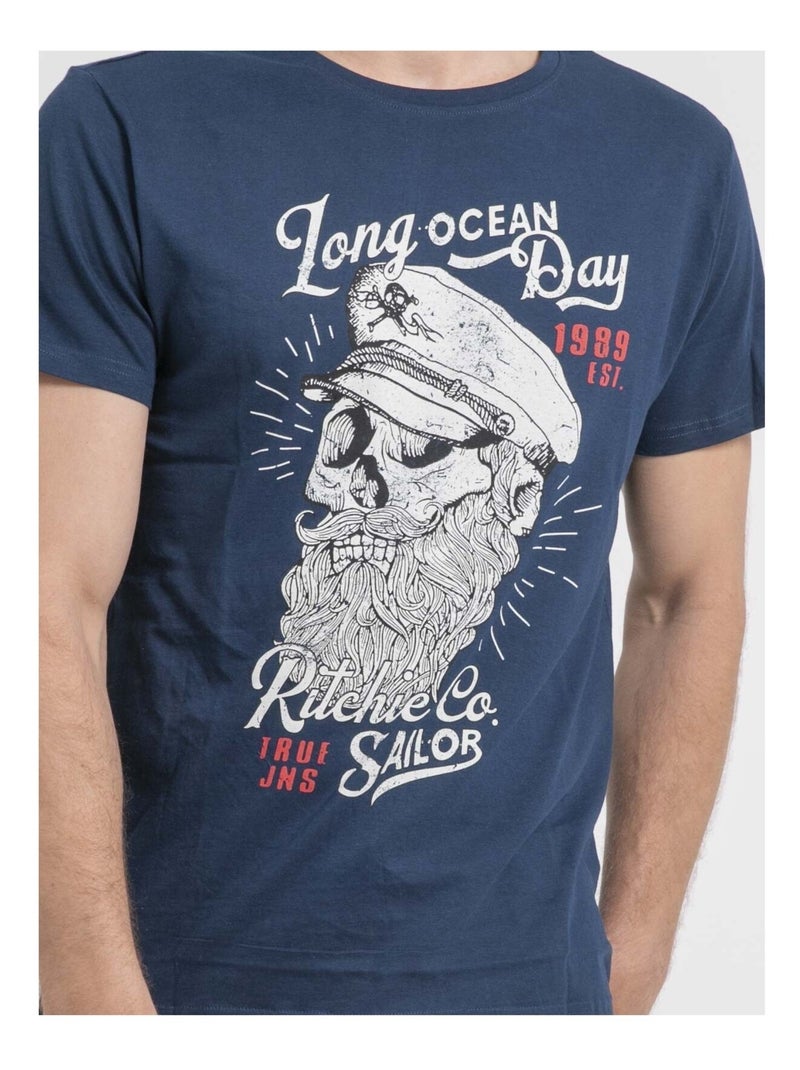 Camiseta de cuello redondo de puro algodón NUBENOIT Azul - Kiabi