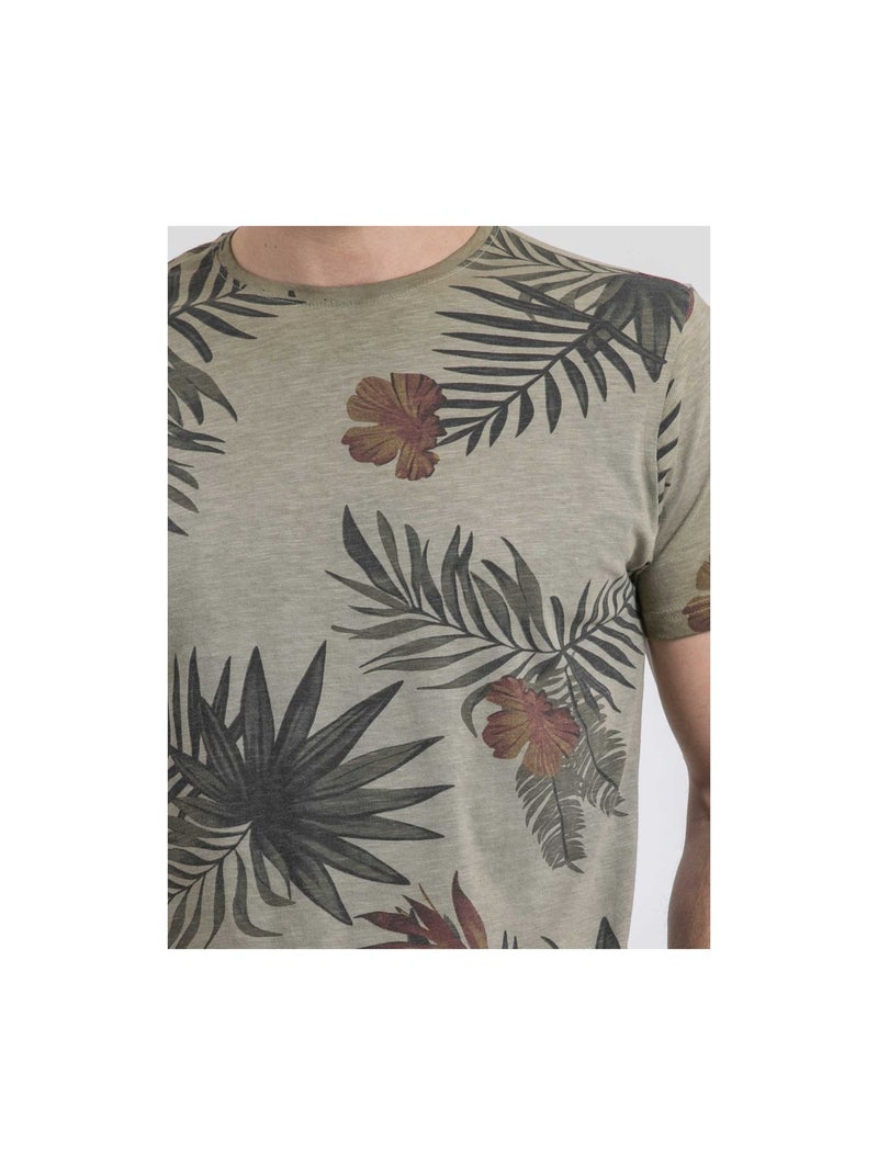 Camiseta de cuello redondo de puro algodón NULOGAN Caqui - Kiabi