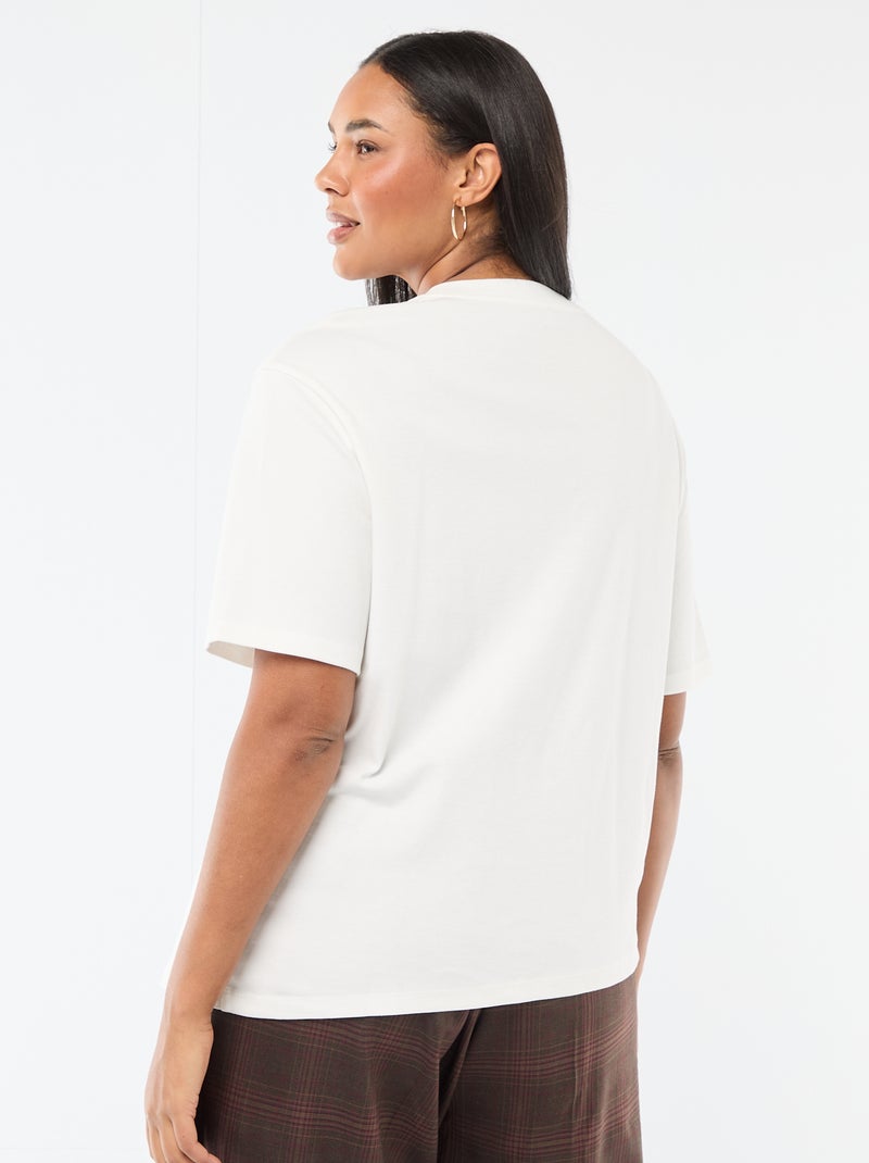 Camiseta de cuello redondo drapeado con joya fantasía Blanco - Kiabi