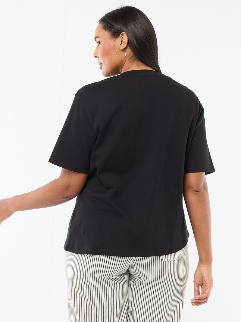 Camiseta de cuello redondo drapeado con joya fantasía Negro - Kiabi