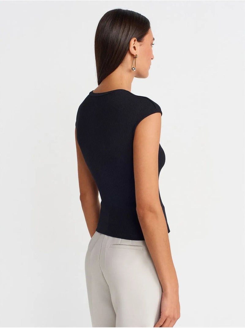 Camiseta de cuello redondo en punto jersey de algodón entallada dilvin Negro - Kiabi
