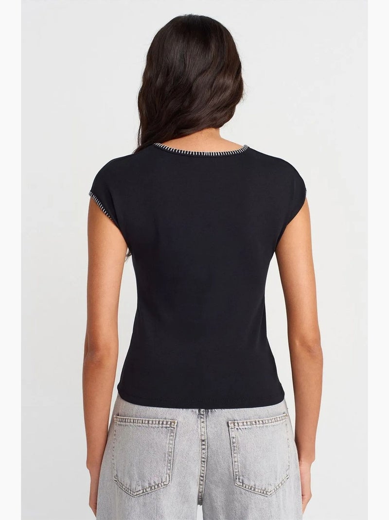 Camiseta de cuello redondo en punto jersey de algodón slim fit dilvin Negro - Kiabi