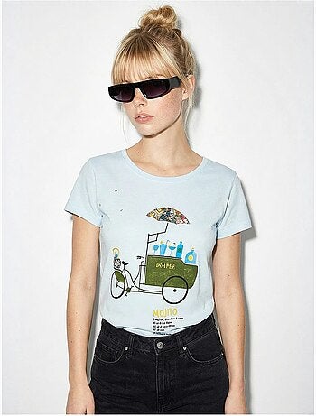 Camiseta de cuello redondo estampada con bordado lucci