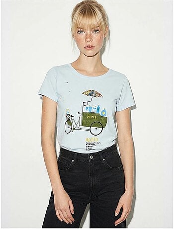 Camiseta de cuello redondo estampada con bordado lucci