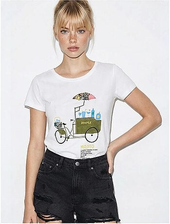 Camiseta de cuello redondo estampada con bordado lucci