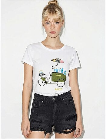 Camiseta de cuello redondo estampada con bordado lucci