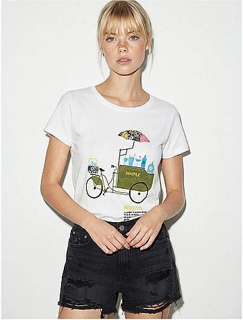 Camiseta de cuello redondo estampada con bordado lucci