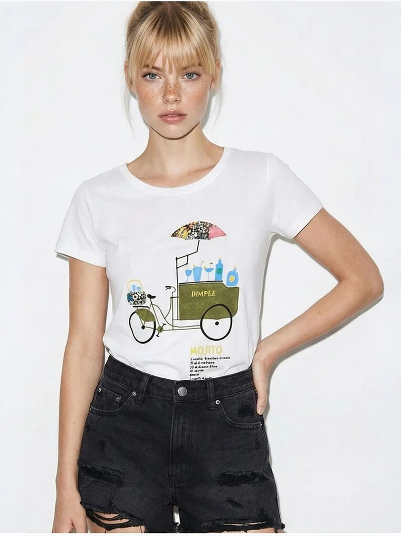 Camiseta de cuello redondo estampada con bordado lucci Blanco - Kiabi