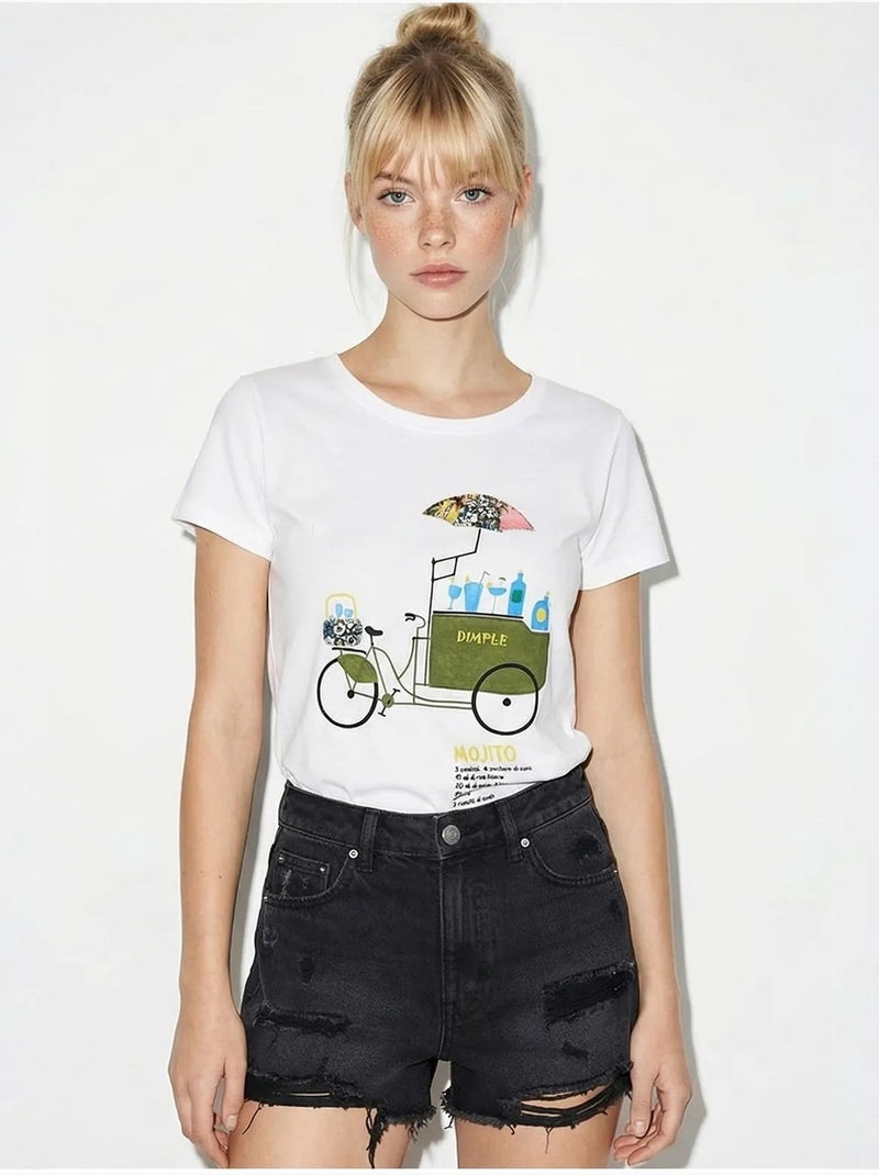 Camiseta de cuello redondo estampada con bordado lucci Blanco - Kiabi