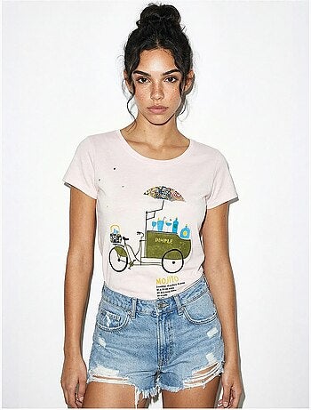 Camiseta de cuello redondo estampada con bordado lucci