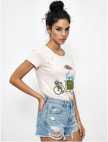 Camiseta de cuello redondo estampada con bordado lucci
