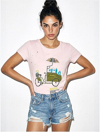 Camiseta de cuello redondo estampada con bordado lucci
