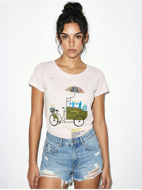 Camiseta de cuello redondo estampada con bordado lucci - Kiabi Camiseta de cuello redondo estampada con bordado lucci - Kiabi