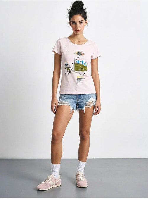 Camiseta de cuello redondo estampada con bordado lucci - Kiabi Camiseta de cuello redondo estampada con bordado lucci - Kiabi