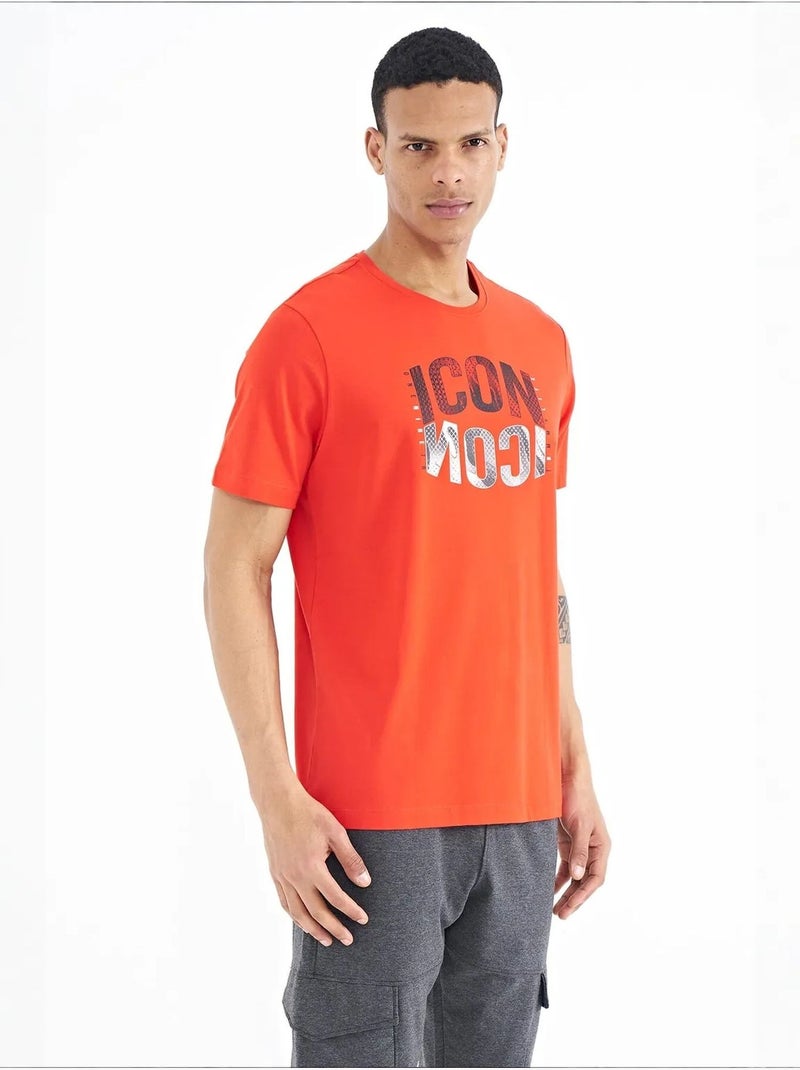Camiseta de cuello redondo estampada con parche tommy Naranja - Kiabi