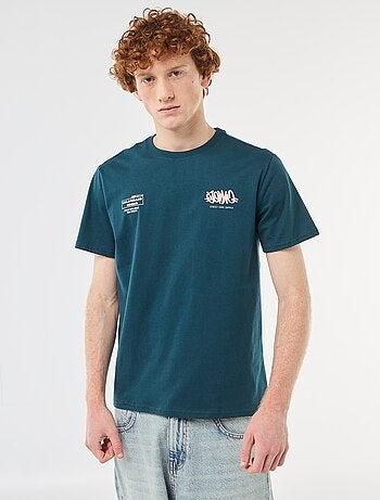 Camiseta de cuello redondo estampada en algodón