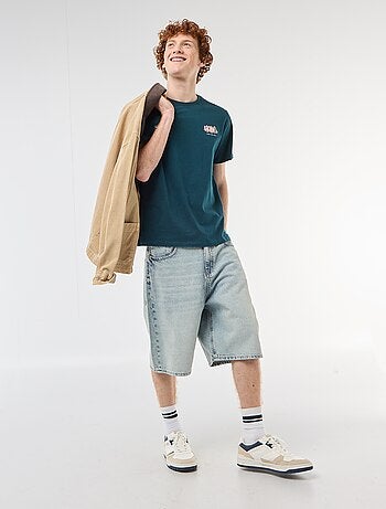 Camiseta de cuello redondo estampada en algodón