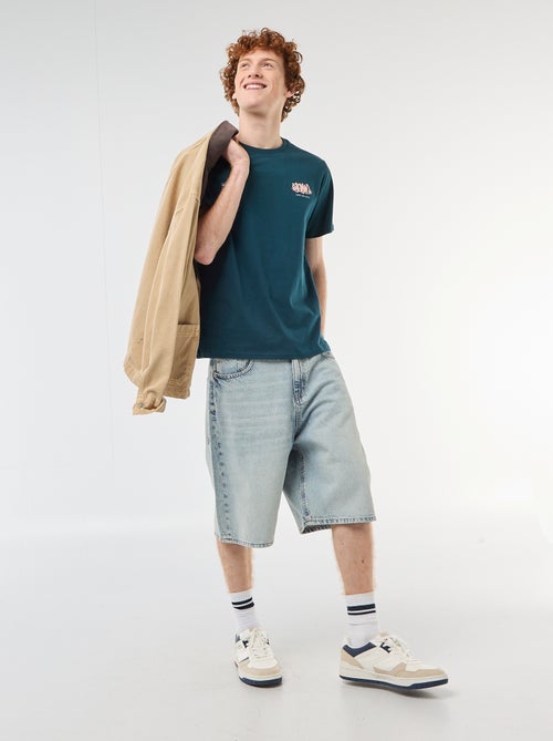 Camiseta de cuello redondo estampada en algodón - Kiabi