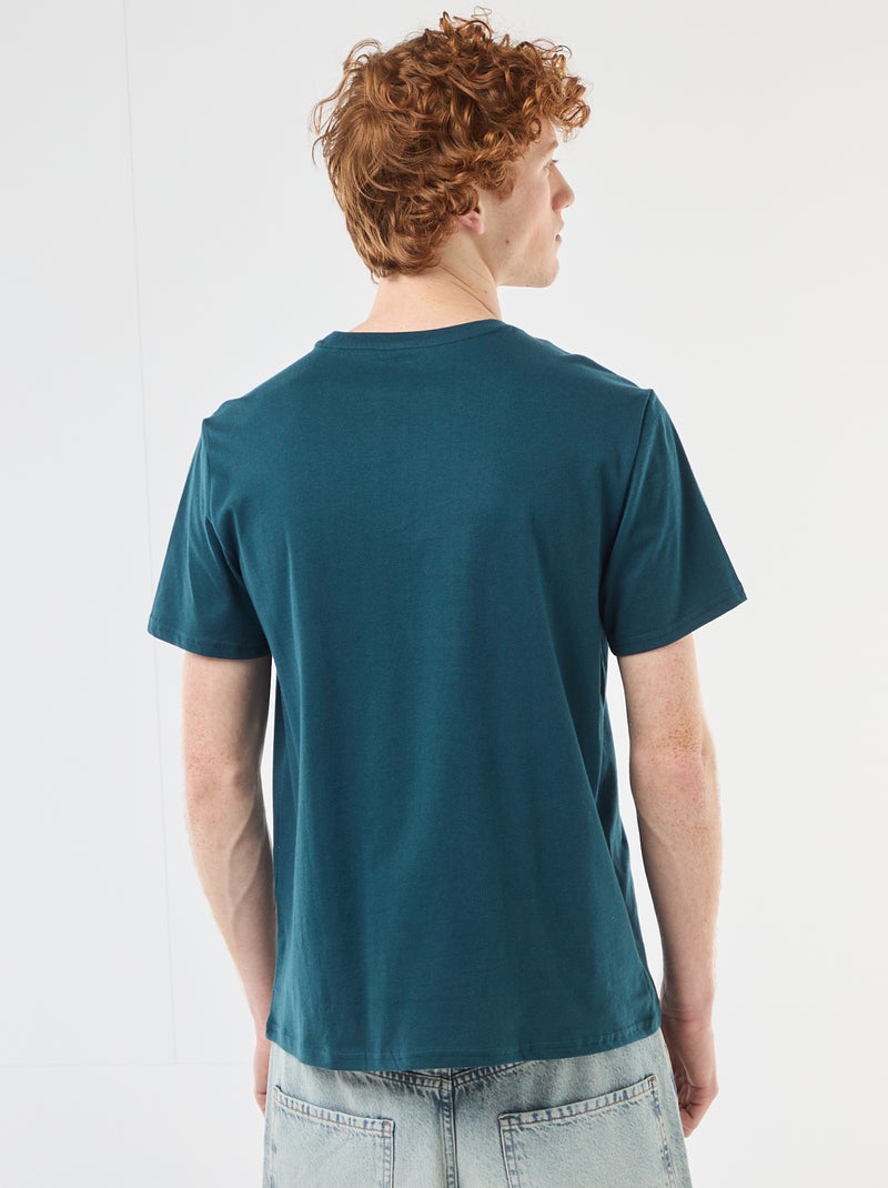 Camiseta de cuello redondo estampada en algodón Azul - Kiabi