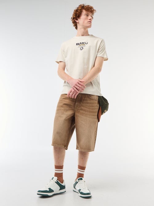 Camiseta de cuello redondo estampada en algodón - Kiabi