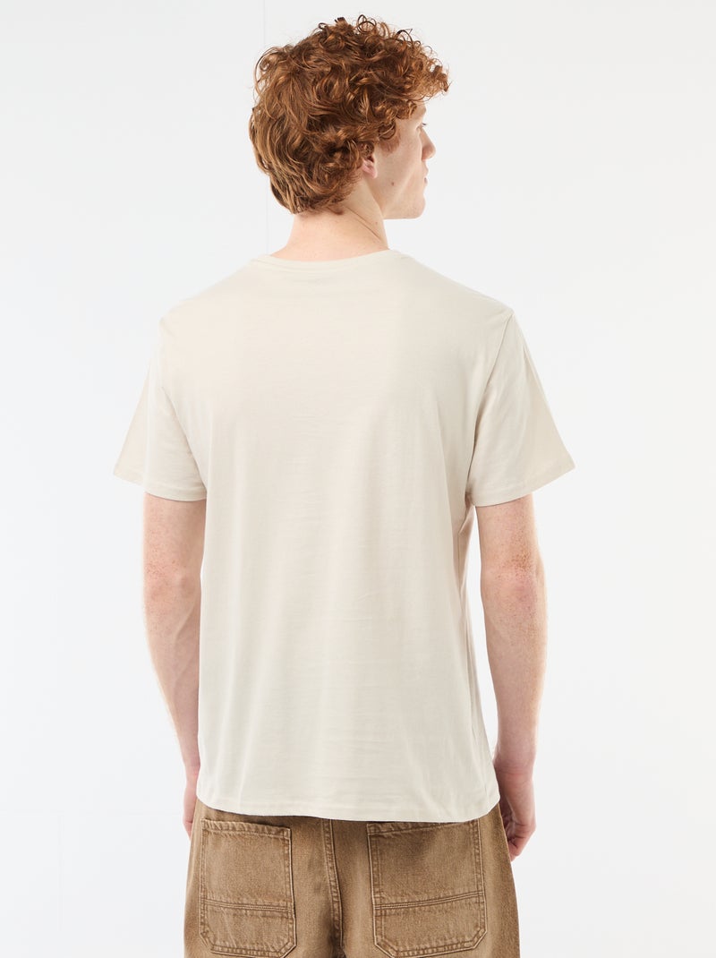 Camiseta de cuello redondo estampada en algodón Beige - Kiabi