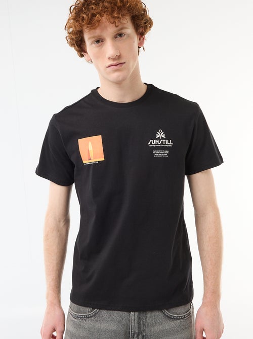 Camiseta de cuello redondo estampada en algodón - Kiabi