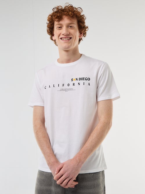 Camiseta de cuello redondo estampada en algodón - Kiabi