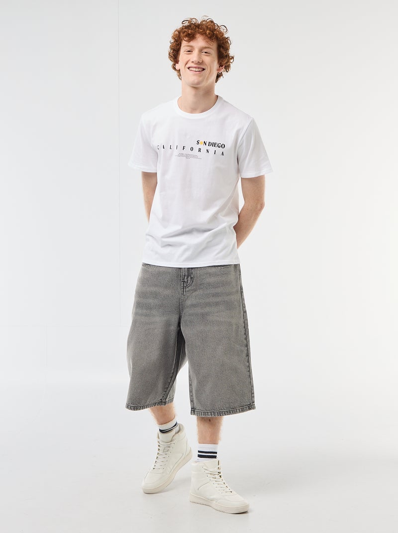 Camiseta de cuello redondo estampada en algodón Blanco - Kiabi