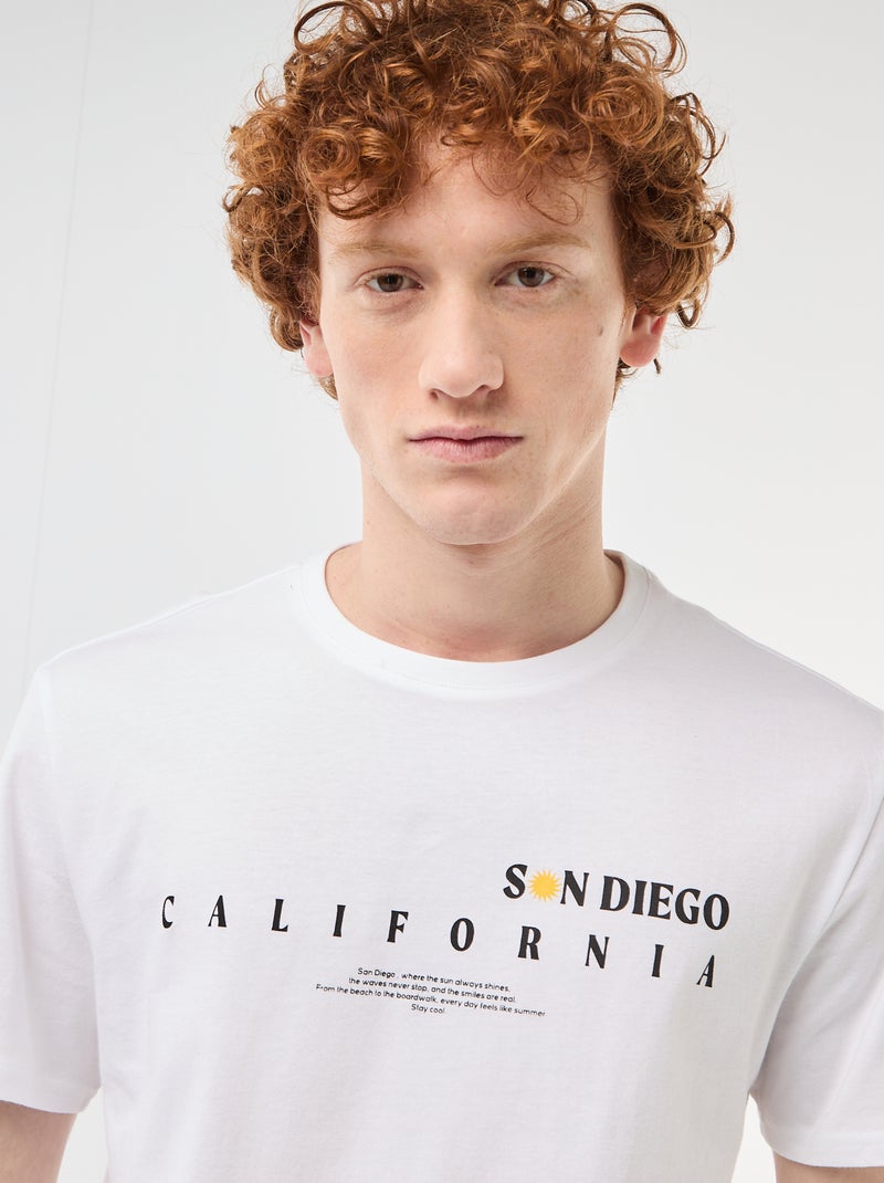 Camiseta de cuello redondo estampada en algodón Blanco - Kiabi