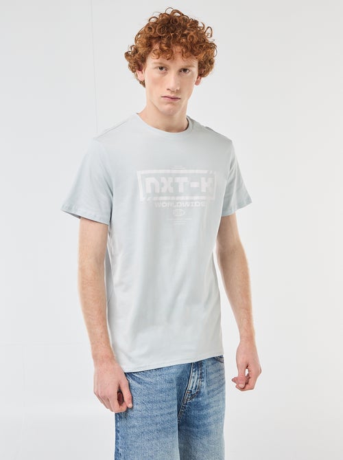 Camiseta de cuello redondo estampada en algodón - Kiabi