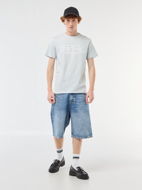 Camiseta de cuello redondo estampada en algodón - Kiabi