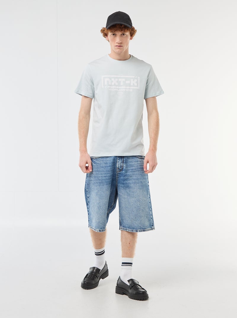 Camiseta de cuello redondo estampada en algodón Gris - Kiabi