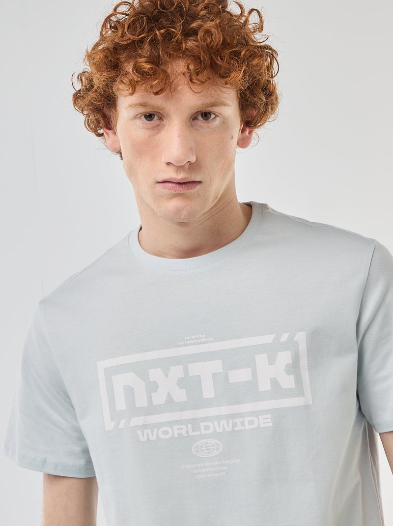 Camiseta de cuello redondo estampada en algodón Gris - Kiabi