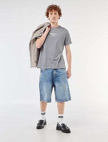 Camiseta de cuello redondo estampada en algodón