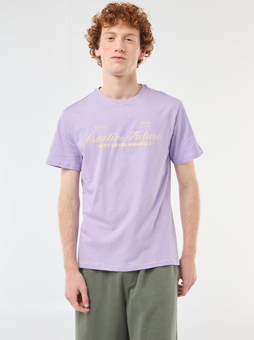 Camiseta de cuello redondo estampada en algodón - Kiabi