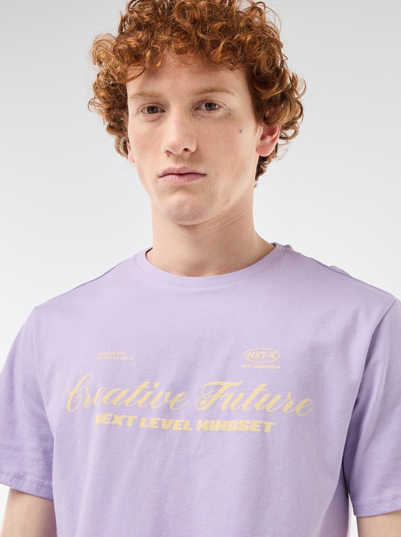 Camiseta de cuello redondo estampada en algodón Purpura - Kiabi