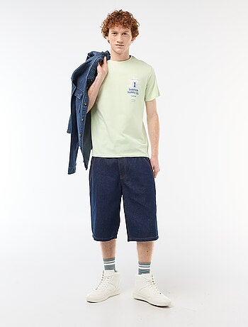 Camiseta de cuello redondo estampada en algodón