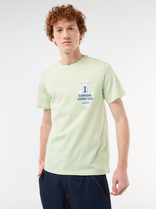 Camiseta de cuello redondo estampada en algodón - Kiabi