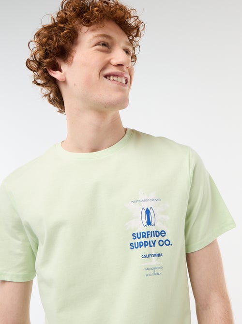 Camiseta de cuello redondo estampada en algodón - Kiabi