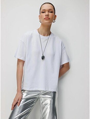 Camiseta de cuello redondo extragrande con abertura de mixray