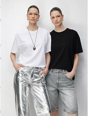 Camiseta de cuello redondo extragrande con abertura de mixray