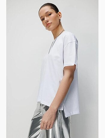 Camiseta de cuello redondo extragrande con abertura de mixray
