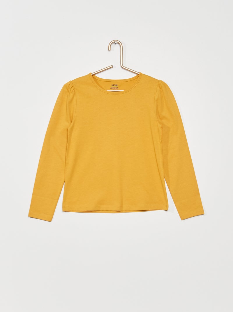 Camiseta de cuello redondo hombro fruncido AMARILLO - Kiabi