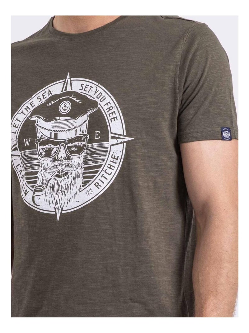 Camiseta de cuello redondo NOLOLAND Caqui - Kiabi