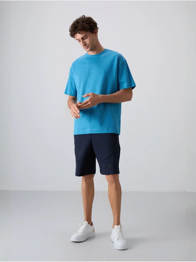 Camiseta de cuello redondo oversize de mezcla de algodón tommy Azul - Kiabi