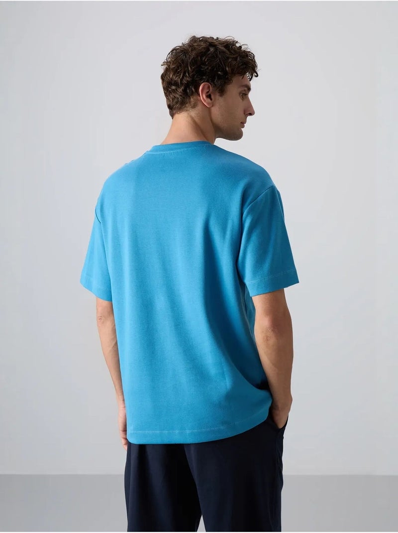 Camiseta de cuello redondo oversize de mezcla de algodón tommy Azul - Kiabi