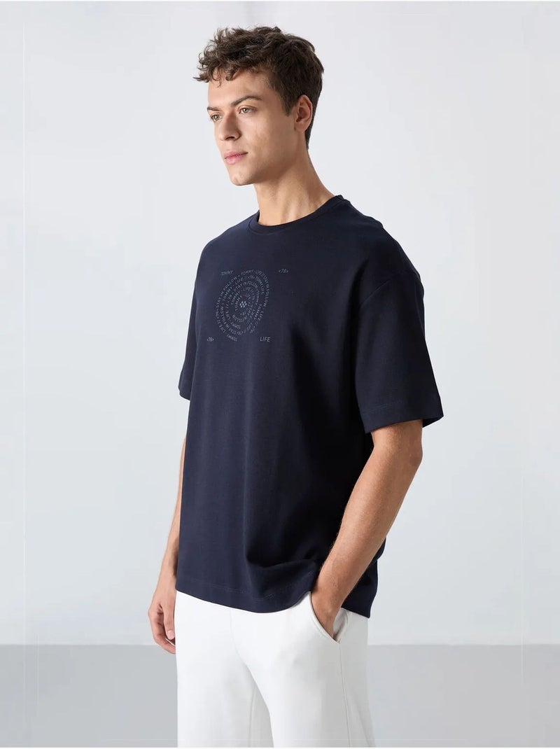 Camiseta de cuello redondo oversize de mezcla de algodón tommy Azul marino - Kiabi