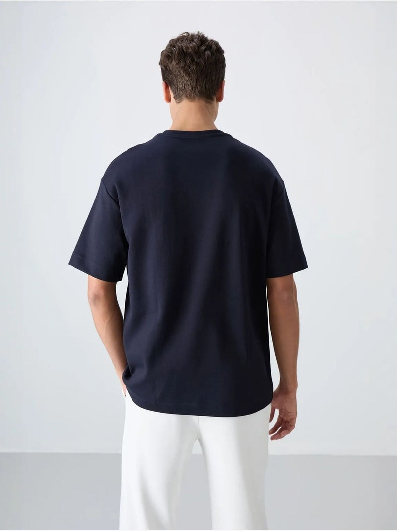 Camiseta de cuello redondo oversize de mezcla de algodón tommy Azul marino - Kiabi
