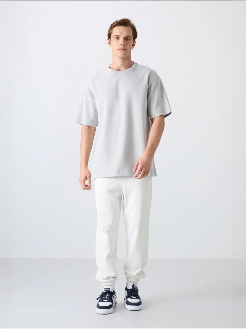 Camiseta de cuello redondo oversize de mezcla de algodón tommy Gris claro - Kiabi