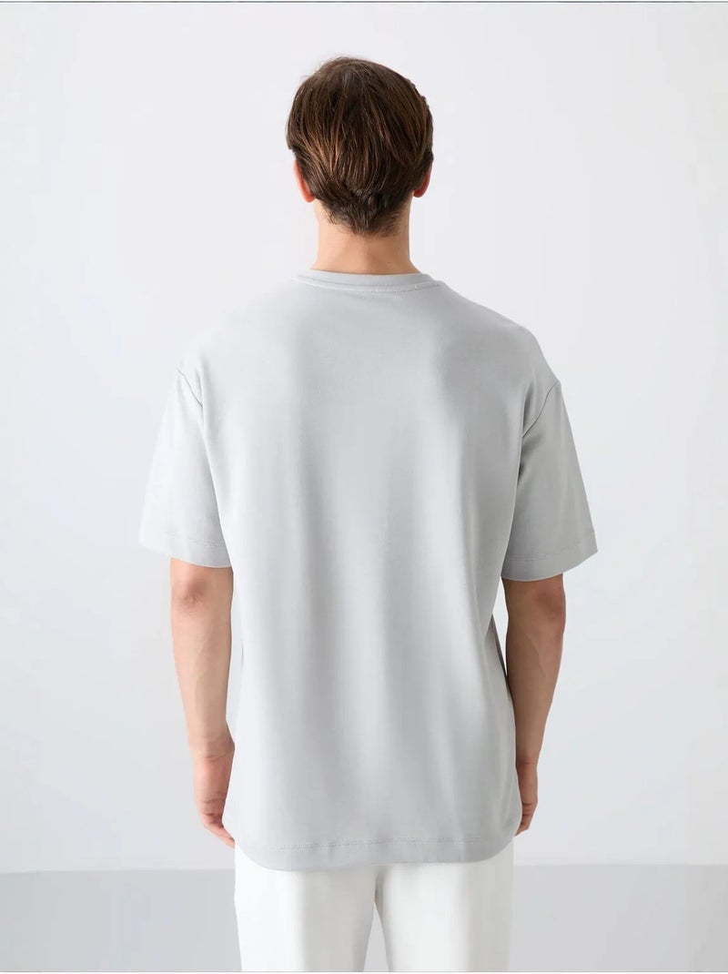 Camiseta de cuello redondo oversize de mezcla de algodón tommy Gris claro - Kiabi